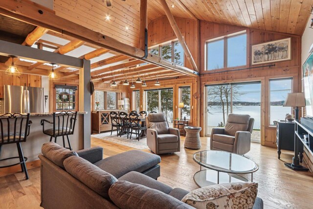 W9160 Ripley Rd, Cambridge, WI 53523 - living room featuring light wood-type flooring and wooden walls