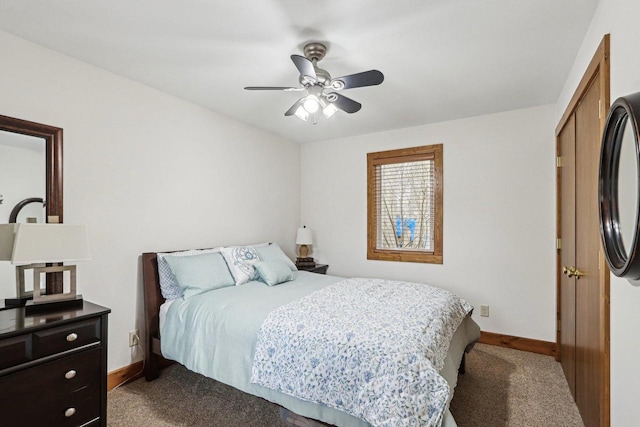 W9160 Ripley Rd, Cambridge, WI 53523 - carpeted bedroom with ceiling fan, baseboards, and fridge