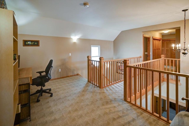 446 County Road Bb, Marshall, WI 53559 - office space with an inviting chandelier, baseboards, vaulted ceiling, and carpet