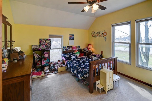 446 County Road Bb, Marshall, WI 53559 - bedroom with a ceiling fan, vaulted ceiling, and carpet floors