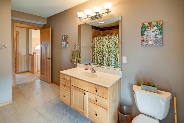 446 County Road Bb, Marshall, WI 53559 - full bathroom featuring vanity, a shower with curtain, toilet, tile patterned floors, and baseboards