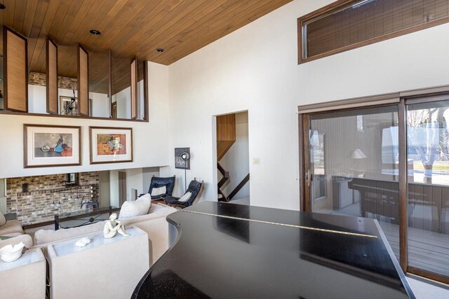2136 White Swan Dr, Oshkosh, WI 54901 - game room featuring high vaulted ceiling and wooden ceiling