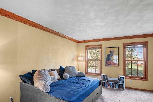 911 Chalfont Dr, Sun Prairie, WI 53590 - carpeted bedroom featuring crown molding, baseboards, and multiple windows