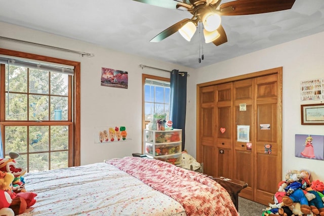 911 Chalfont Dr, Sun Prairie, WI 53590 - bedroom with a ceiling fan, carpet, and a closet
