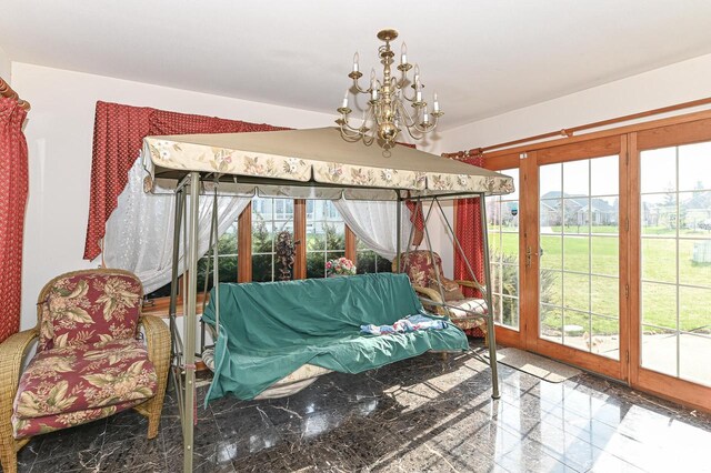 2421 Dover Ln, Mount Pleasant, WI 53406 - interior space with french doors and a notable chandelier