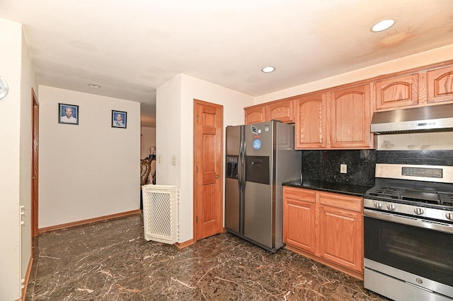 2421 Dover Ln, Mount Pleasant, WI 53406 - kitchen featuring stainless steel appliances, baseboards, under cabinet range hood, and recessed lighting