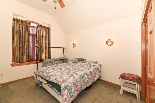 2421 Dover Ln, Mount Pleasant, WI 53406 - bedroom featuring vaulted ceiling, carpet, baseboards, and ceiling fan
