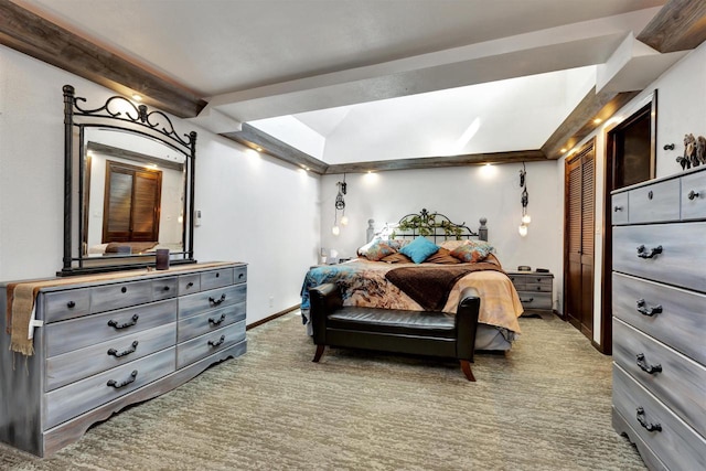 1545 County Rd I, Oshkosh, WI 54902 - bedroom with a closet, beamed ceiling, light colored carpet, and baseboards