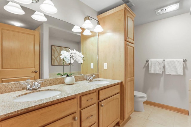 123 W Washington Ave Unit 306, Madison, WI 53703 - full bath with tile patterned floors, toilet, double vanity, and baseboards