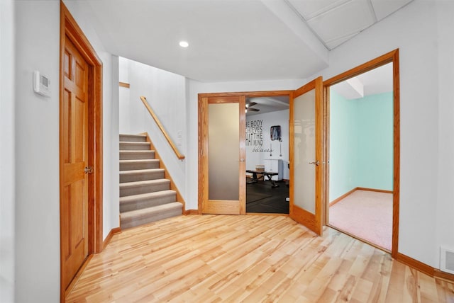 1495 Cattail Ln, Fond Du Lac, WI 54937 - interior space with baseboards, recessed lighting, stairs, visible vents, and wood finished floors