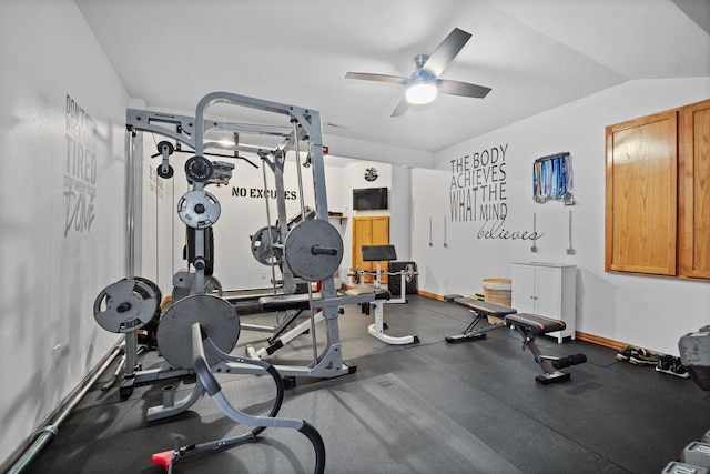 1495 Cattail Ln, Fond Du Lac, WI 54937 - workout room with ceiling fan and baseboards