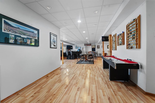 1495 Cattail Ln, Fond Du Lac, WI 54937 - game room featuring recessed lighting, light wood-style flooring, baseboards, and a drop ceiling