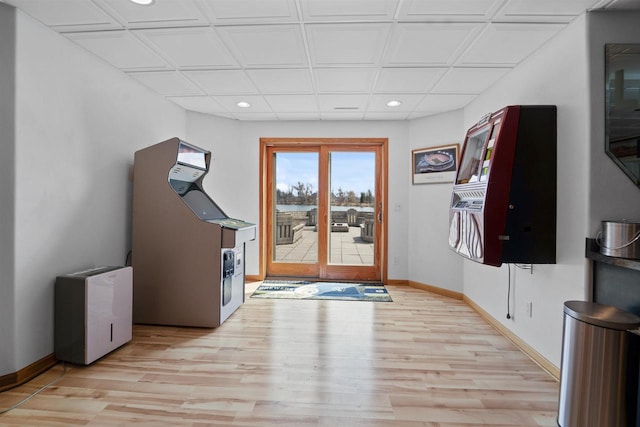 1495 Cattail Ln, Fond Du Lac, WI 54937 - doorway to outside with baseboards, recessed lighting, and light wood finished floors
