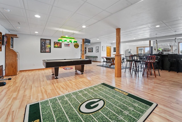 1495 Cattail Ln, Fond Du Lac, WI 54937 - playroom featuring wood finished floors, pool table, baseboards, and recessed lighting