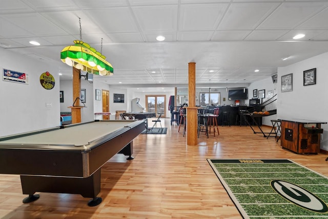 1495 Cattail Ln, Fond Du Lac, WI 54937 - playroom with light wood-type flooring, billiards, and recessed lighting