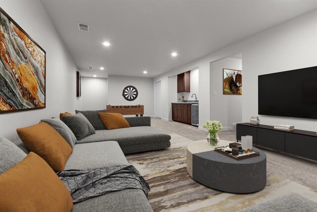 5096 N Milkweed Trl, Appleton, WI 54913 - living area with recessed lighting, indoor wet bar, visible vents, and beverage cooler