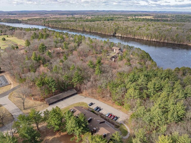 bird's eye view featuring a water view and a view of trees