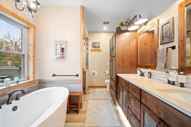 1979 9th Ave, Friendship, WI 53934 - full bathroom featuring visible vents, a freestanding bath, toilet, and a sink