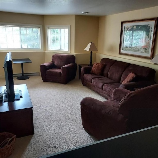 2856 29th Ave Unit 110, Birchwood, WI 54817 - carpeted living area featuring a baseboard radiator
