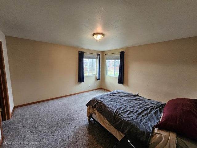 bedroom with baseboards and carpet floors