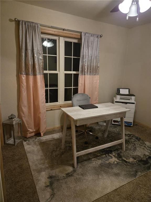 E8577 N County Rd, Elk Mound, WI 54739 - home office featuring carpet floors and ceiling fan