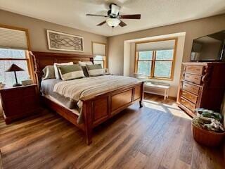 1330 Harvest Cir, Holmen, WI 54636 - bedroom with multiple windows, dark wood-style flooring, and ceiling fan