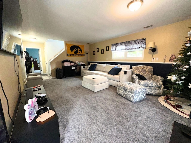 carpeted living room with visible vents