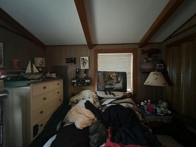 1487 Gunlock Shores Ln, Minocqua, WI 54548 - bedroom with vaulted ceiling with beams