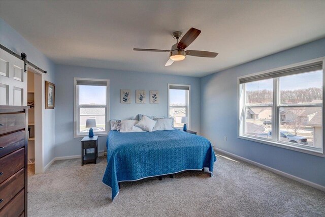 4062 Red Hawk Run, Black Earth, WI 53515 - bedroom featuring multiple windows, carpet flooring, and a barn door