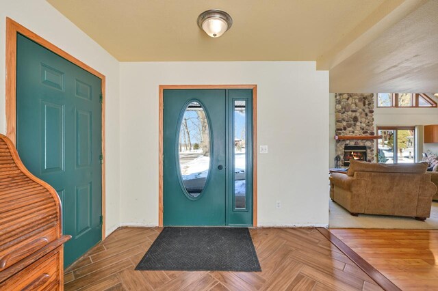 29323 Riverview Ln, Waterford, WI 53185 - foyer entrance with a fireplace