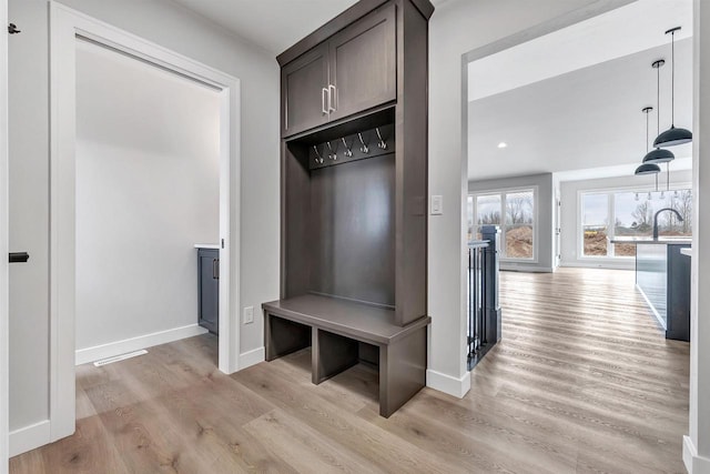 1377 Shelby Ln, De Pere, WI 54115 - mudroom featuring a sink, baseboards, and light wood finished floors