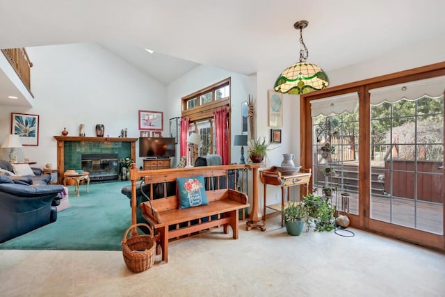 4530 Bleser Ct, Manitowoc, WI 54220 - interior space with a wealth of natural light, a tile fireplace, and high vaulted ceiling