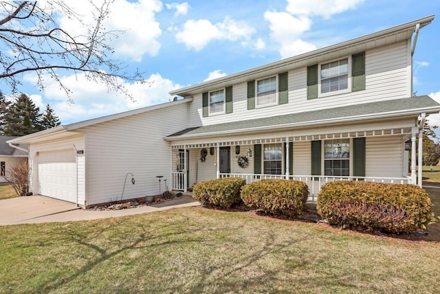 4530 Bleser Ct, Manitowoc, WI 54220 - traditional home featuring a garage, a front yard, a porch, and concrete driveway