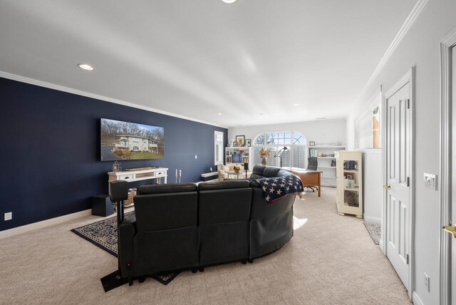 1066 Edinborough Ct, Lake Geneva, WI 53147 - carpeted living area featuring recessed lighting, baseboards, and ornamental molding