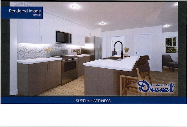 LOT3CSM7857 Hall St, Ripon, WI 54971 - kitchen with light wood-style flooring, white cabinetry, a sink, and appliances with stainless steel finishes