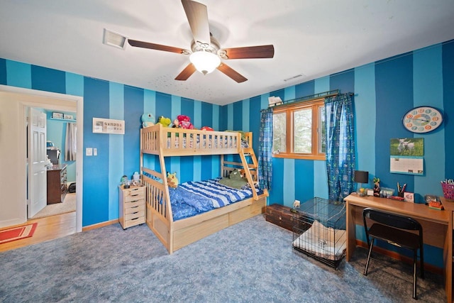 30847 Sun Ct, Burlington, WI 53105 - bedroom featuring visible vents, wallpapered walls, carpet floors, and baseboards