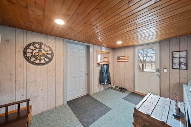 30847 Sun Ct, Burlington, WI 53105 - interior space featuring wood walls, carpet, and wooden ceiling