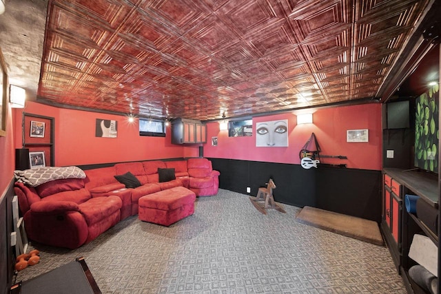 30847 Sun Ct, Burlington, WI 53105 - carpeted cinema room with an ornate ceiling