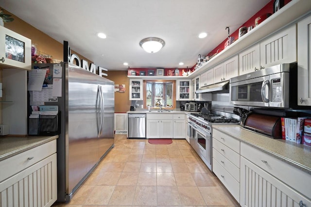 30847 Sun Ct, Burlington, WI 53105 - kitchen featuring recessed lighting, stainless steel appliances, under cabinet range hood, and a sink