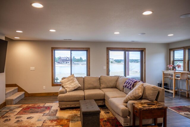 W5677 N Stone Gate Dr, New Lisbon, WI 53950 - living room with wood finished floors, a wealth of natural light, and recessed lighting