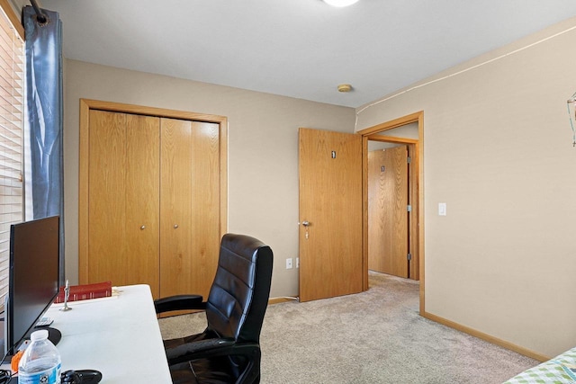 office featuring baseboards and carpet