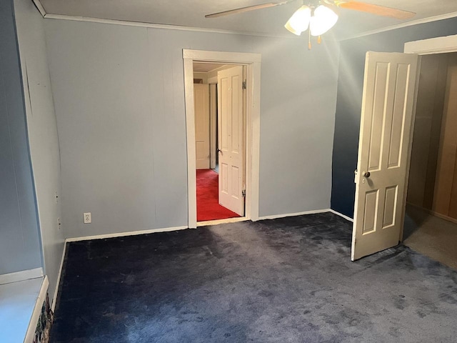 5169 Kratz Rd, Omro, WI 54963 - unfurnished bedroom featuring carpet, baseboards, ornamental molding, and ceiling fan