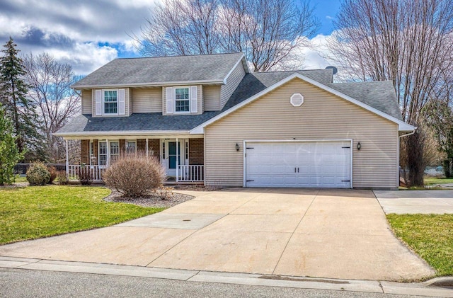 101 Brookview Pl, Combined Locks, WI 54113 - traditional-style house with driveway, a garage, a porch, a front yard, and roof with shingles