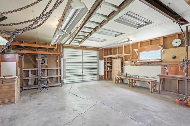 garage featuring a workshop area