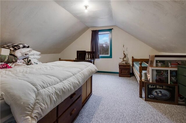 2984 Weirgor Rd, Exeland, WI 54835 - bedroom with carpet floors, vaulted ceiling, and baseboards