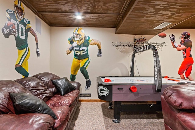 game room featuring visible vents and carpet floors