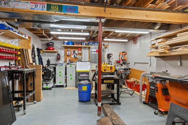 basement featuring a workshop area