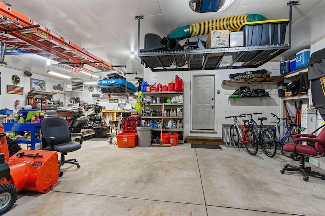 garage featuring a workshop area