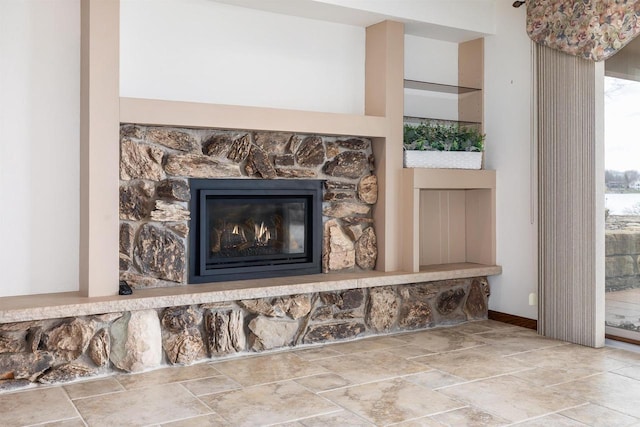 2151 Sunrise Dr, Appleton, WI 54914 - interior details with baseboards and a stone fireplace