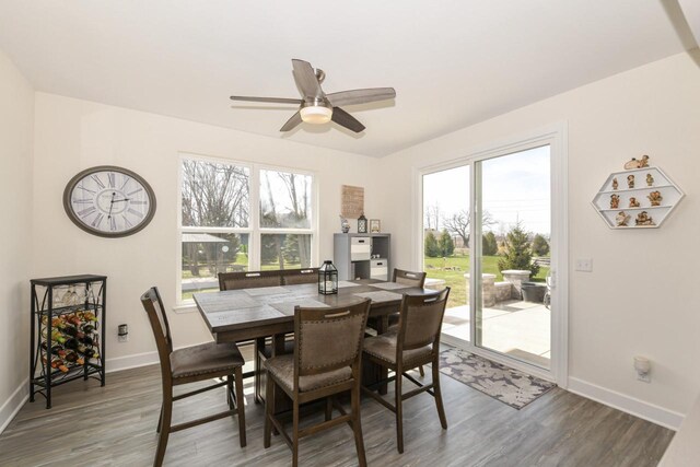 430 Ashley Dr, Williams Bay, WI 53191 - dining room with wood finished floors, baseboards, and ceiling fan